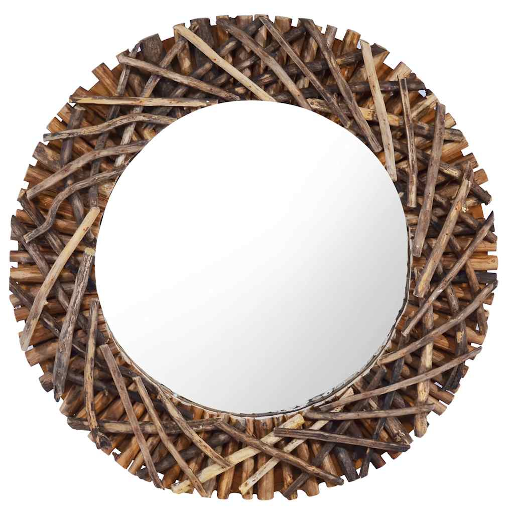 vidaXL espejo de pared redondo teca 60 cm