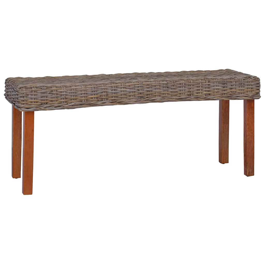 vidaXL banco de ratán kubu natural y madera maciza de caoba 110 cm