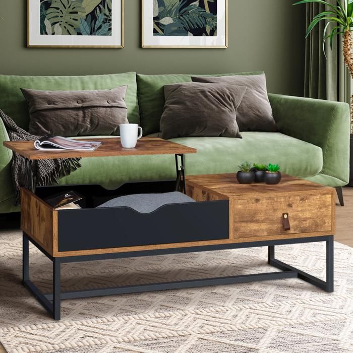 Mesa baja elevable bicolor industrial - 1 cajón - 100x50x36 cm