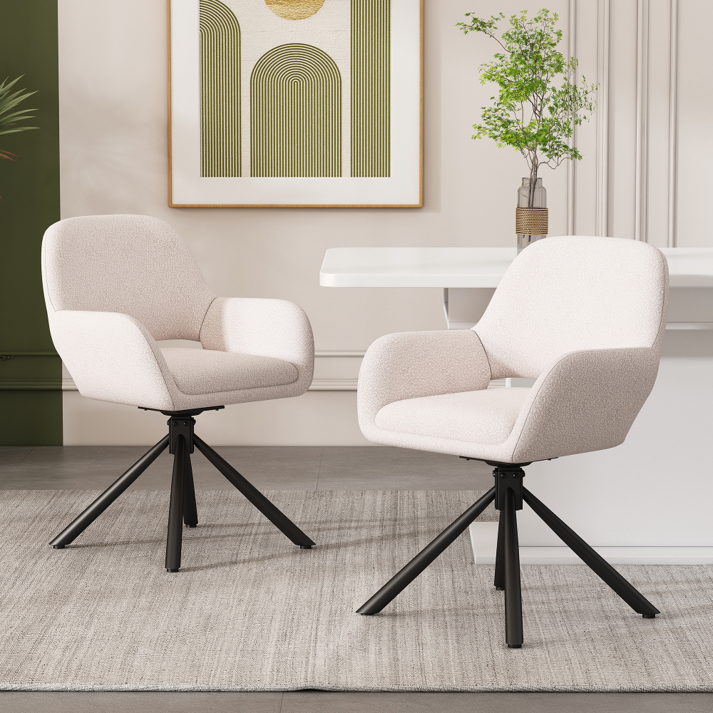 Silla de comedor giratoria sherpa blanco con reposabrazos set de 2