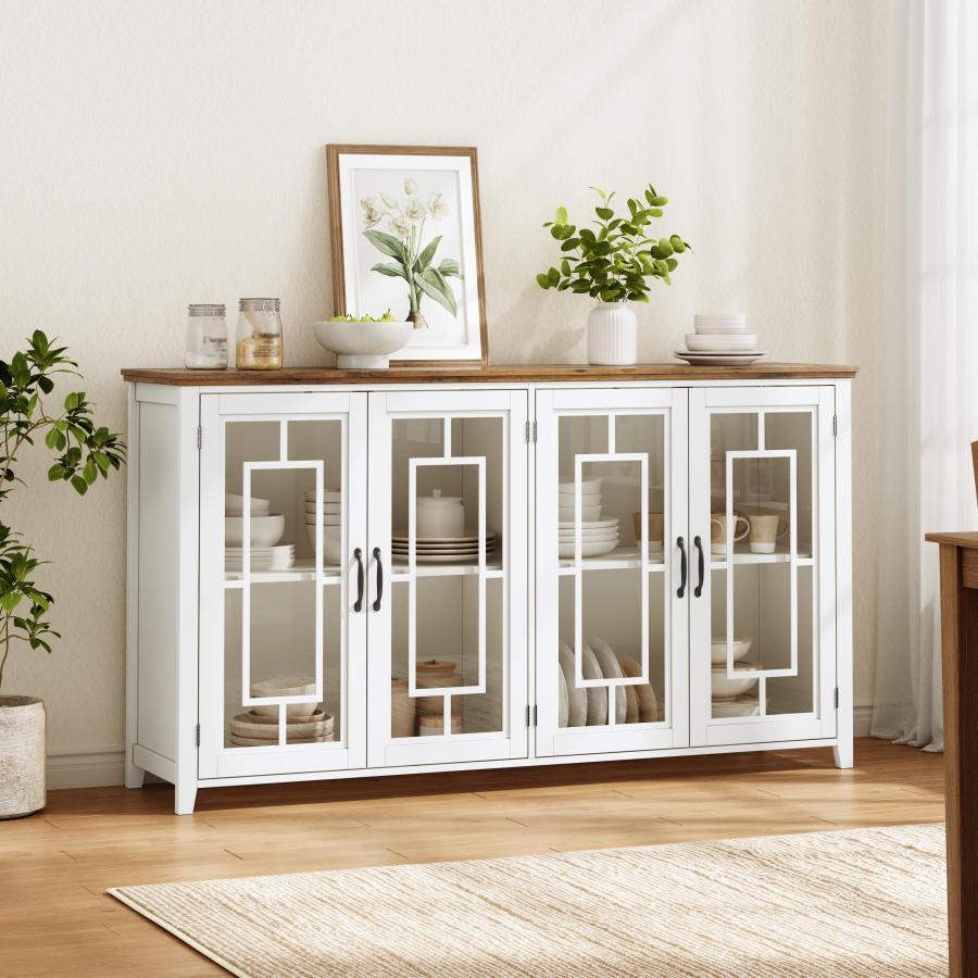 Aparador de cocina con puertas de cristal blanco 86x160x40cm