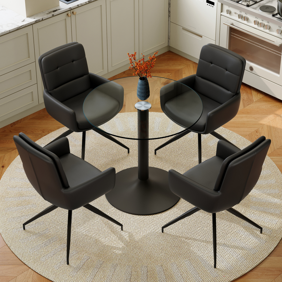 Mesa redonda de cristal con 4 sillas metal negro transparente 76x85x85cm