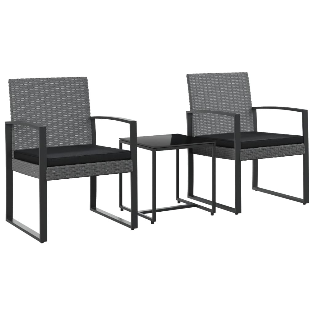 vidaXL set comedor jardín 3 pzas cojines pp aspecto ratán gris oscuro