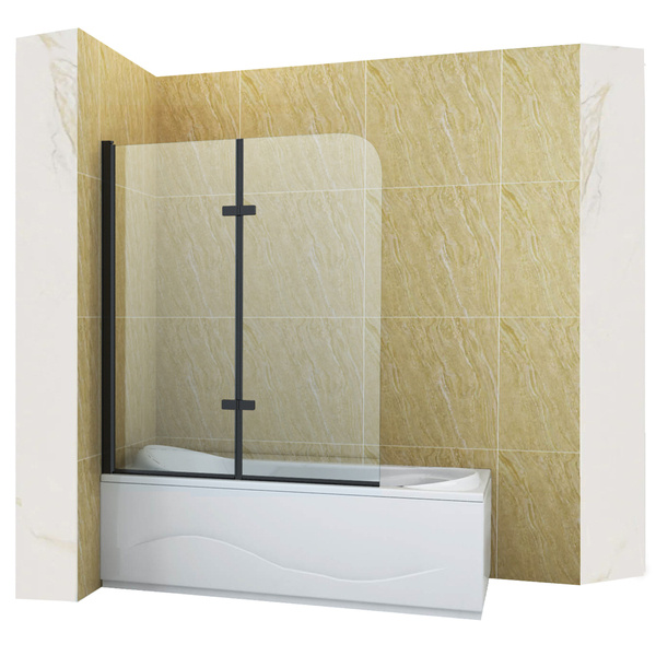 Mampara de bañera 2 hoja vidrio transparente, 80x140 cm, perfil negro