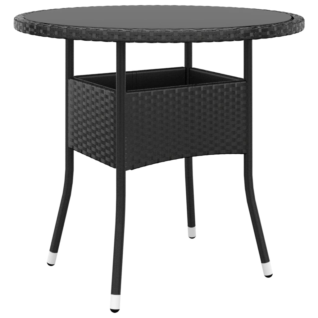vidaXL mesa de jardín vidrio templado ratán sintético negro ø80x75 cm