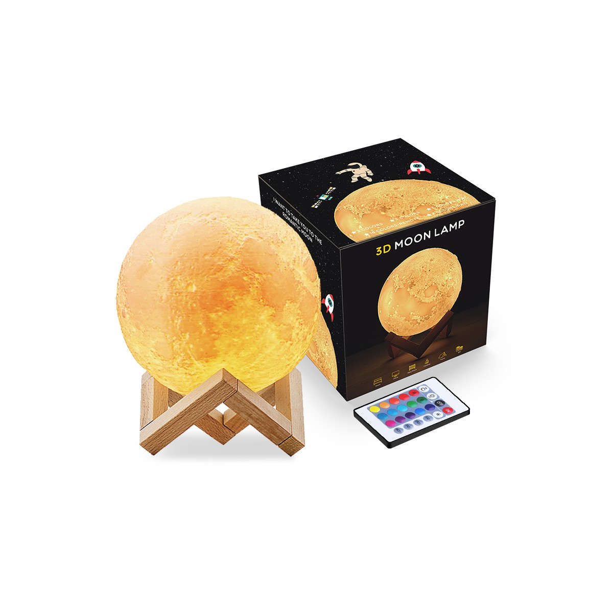 Lámpara luna 3d LED, 16 colores, control táctil y remoto, regulable, 15 cm