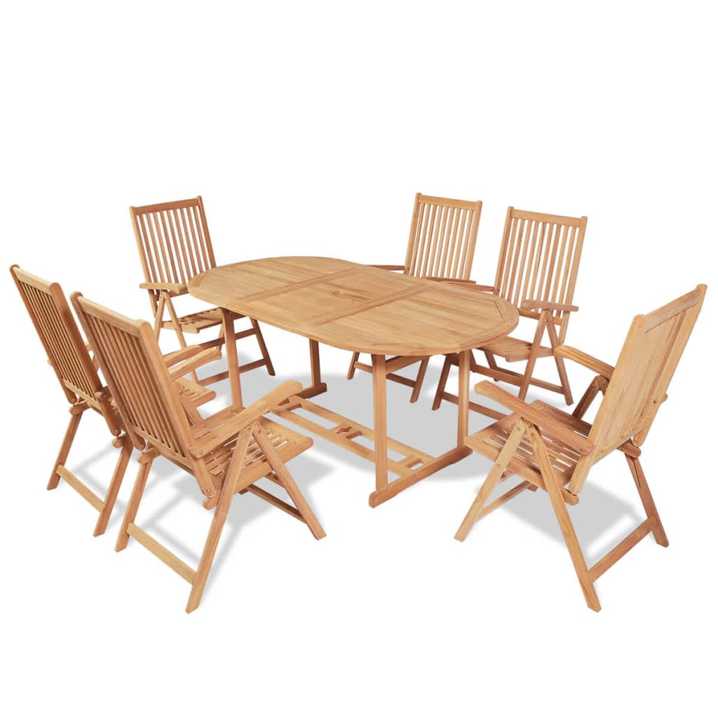 vidaXL set comedor de jardín 7 pzas con sillas plegables teca maciza