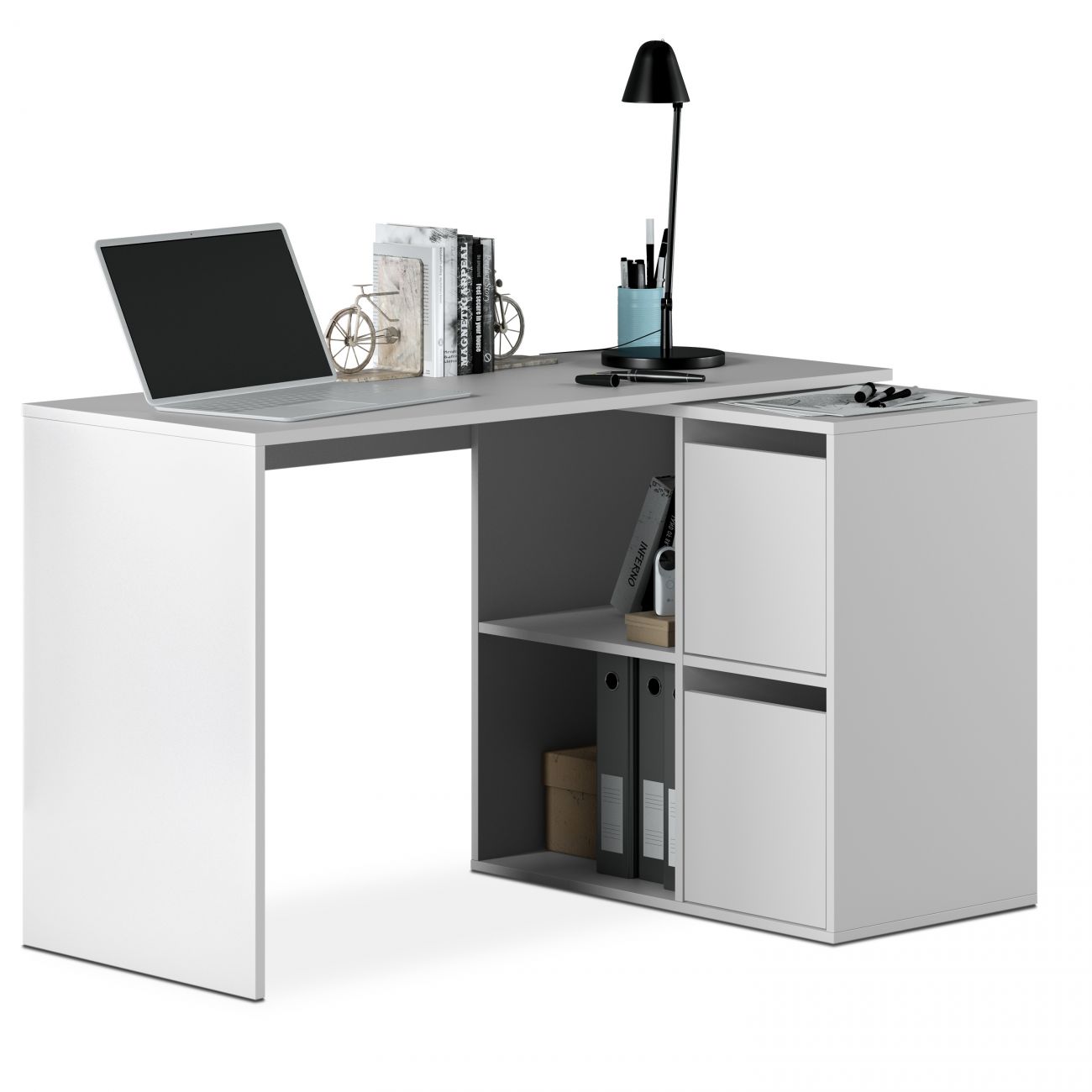 Mesa de escritorio multiposición con almacenaje 120x77 cm spacio blanco