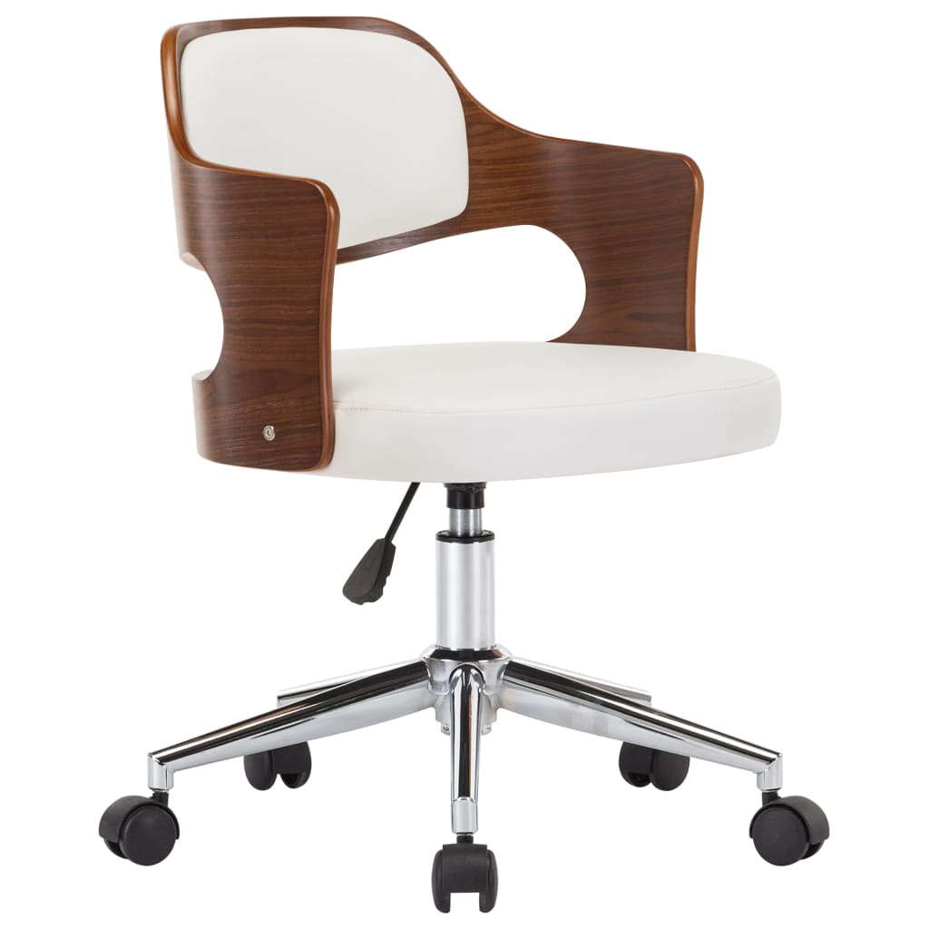 vidaXL silla oficina giratoria madera curvada cuero sintético blanco