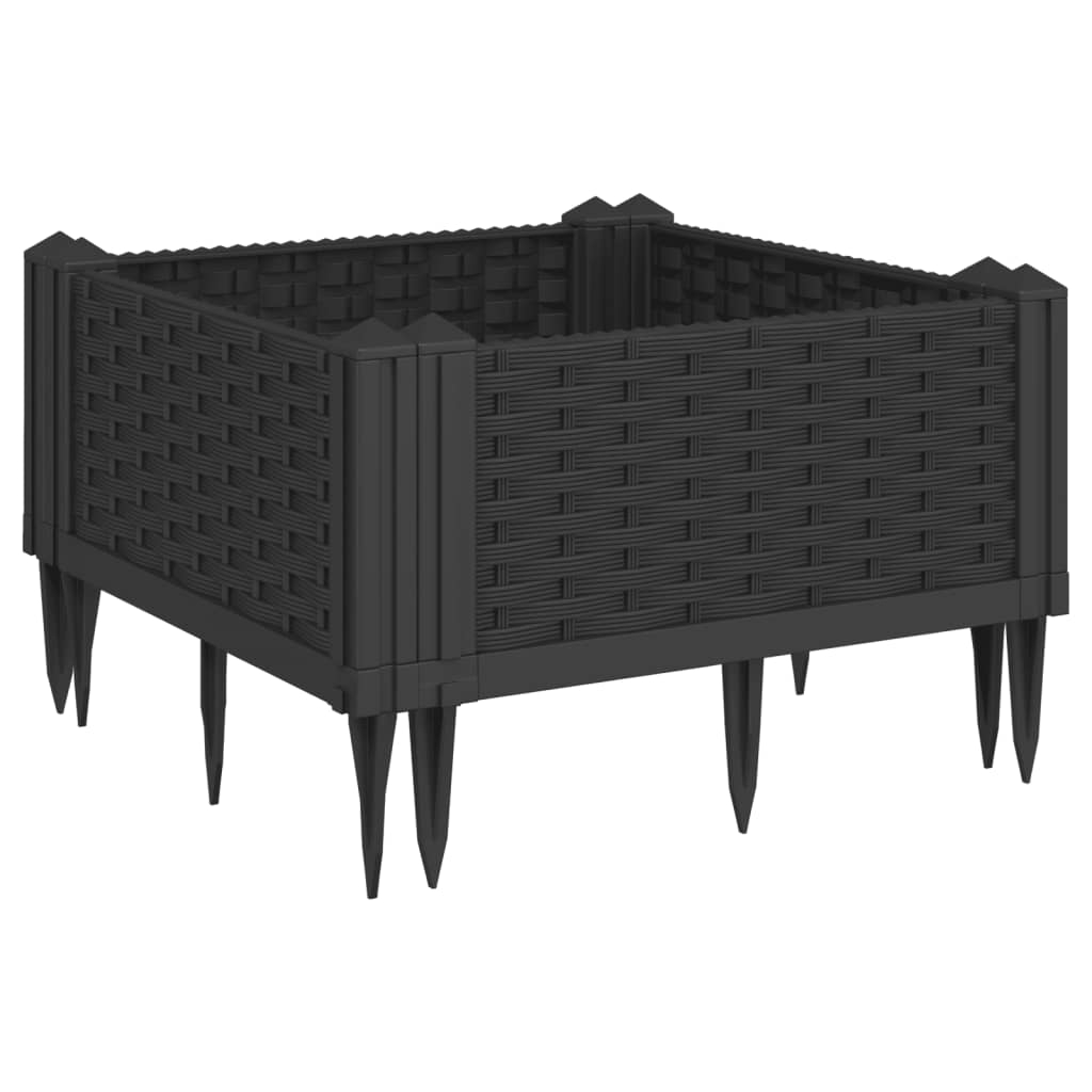 vidaXL jardinera con clavijas pp negro 42,5x42,5x28,5 cm