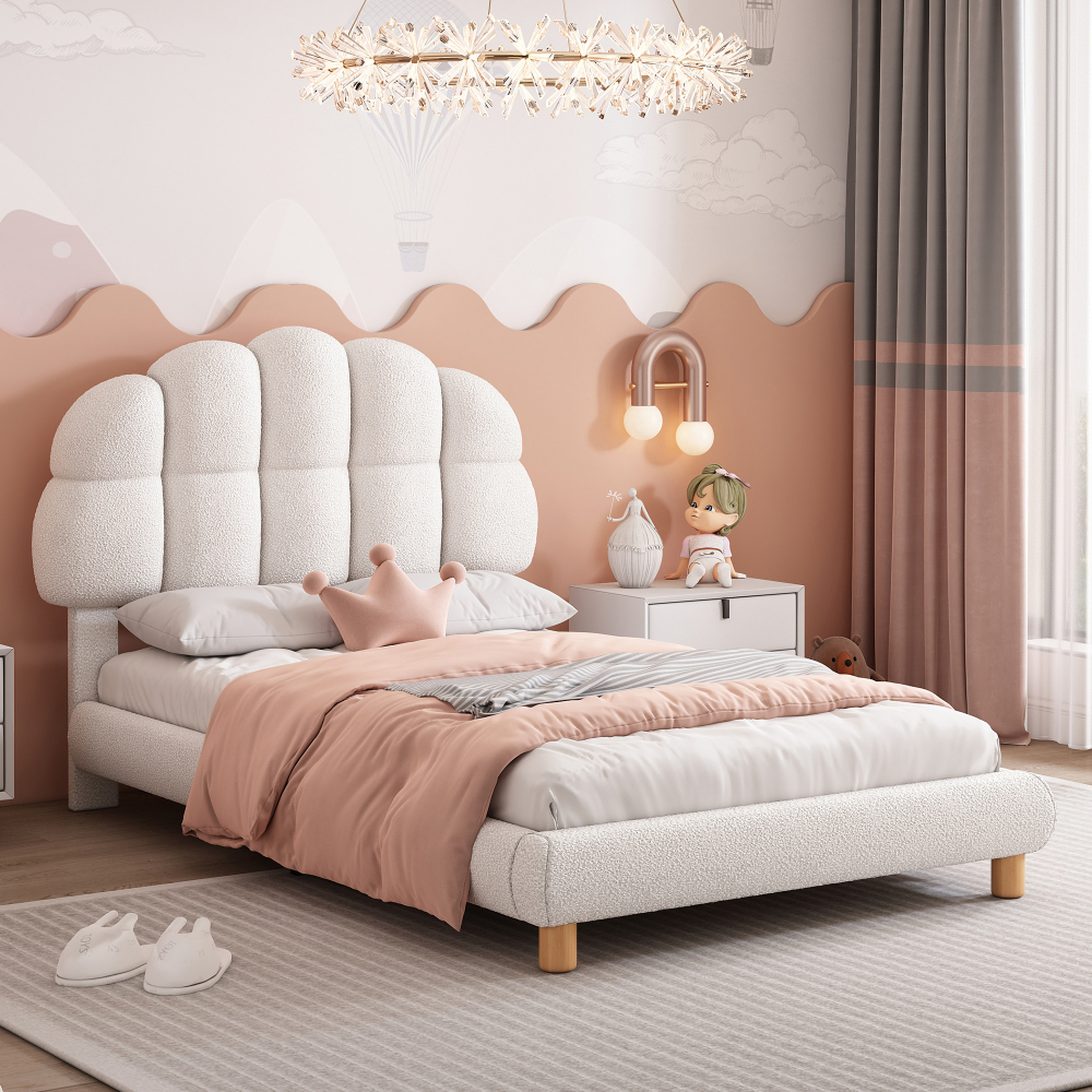 Cama individual 90x200cm cabecero ajustable somier - terciopelo blanco