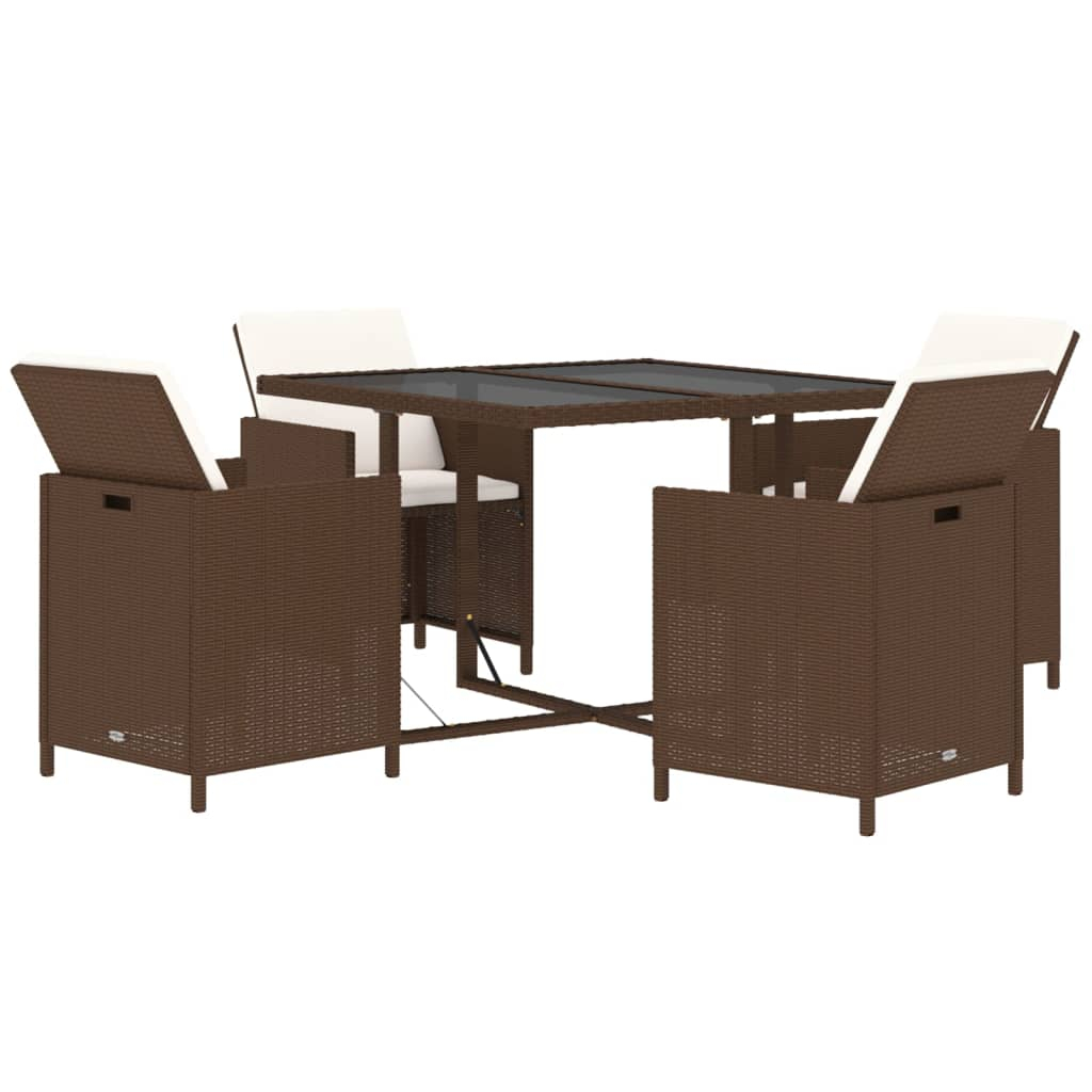 vidaXL set comedor de jardín 5 pzas con cojines ratán sintético marrón