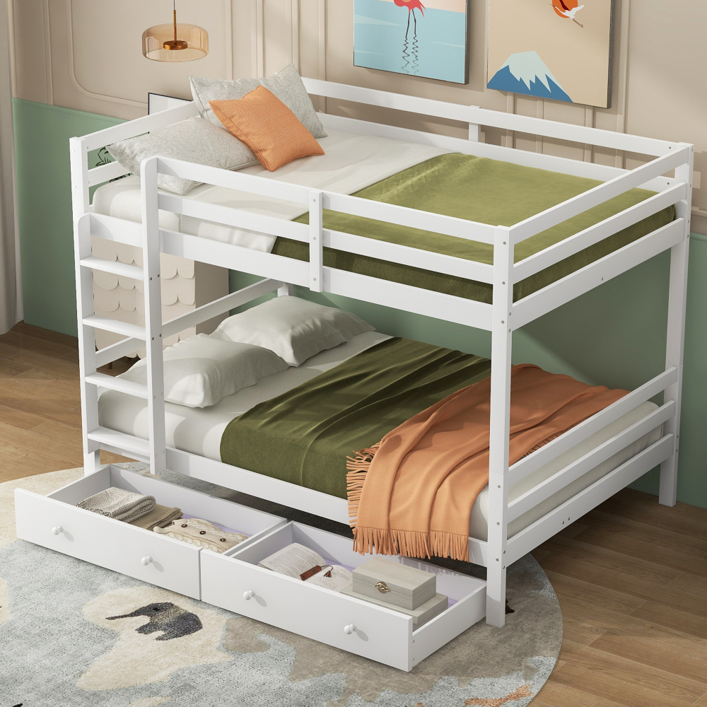 Litera 140x200cm con cajones y barandilla pino y mdf – blanco