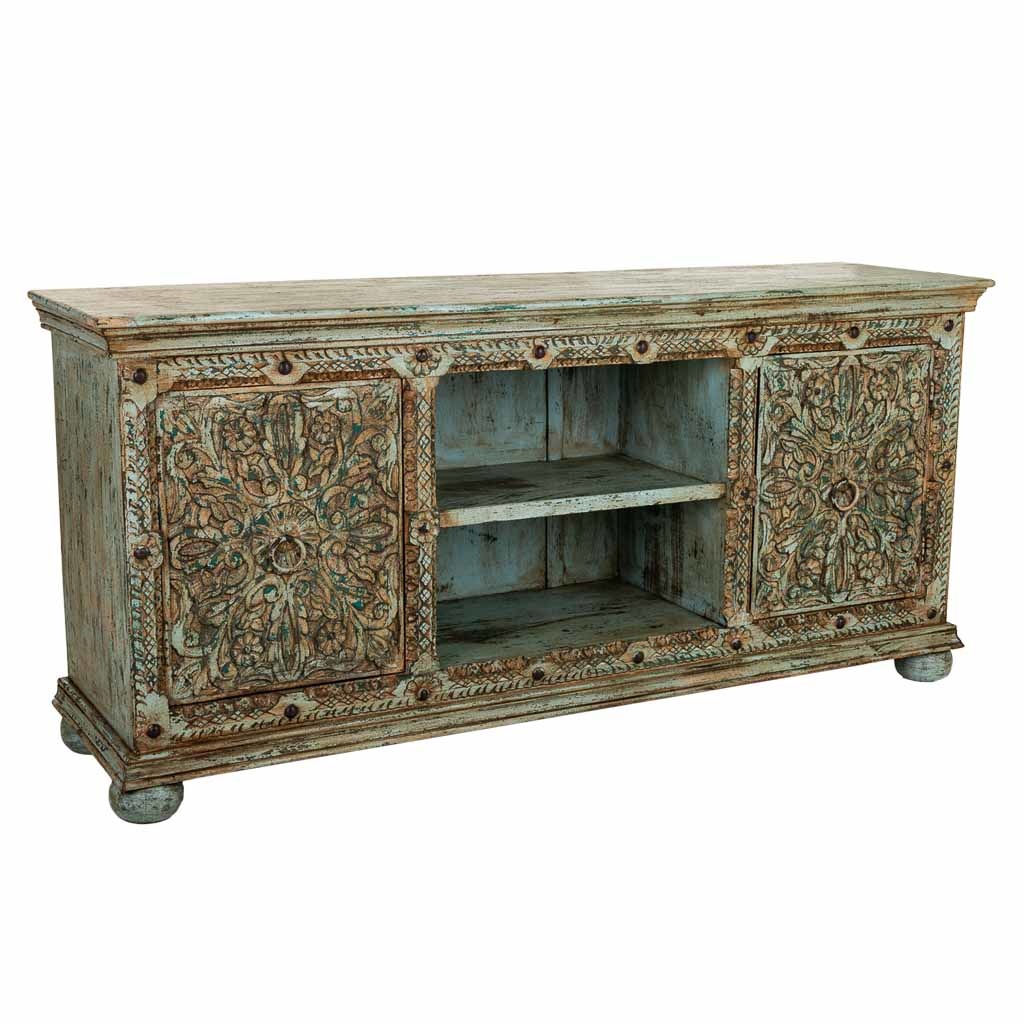 Aparador de madera verde 165x45x76 cm