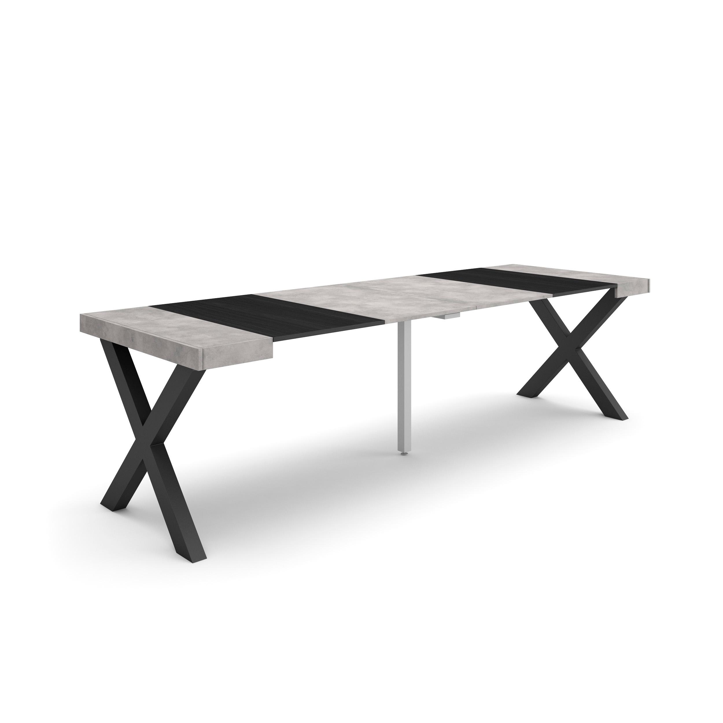 Mesa extensible, 58/262x90x73cm, cemento, patas madera maciza rf2820