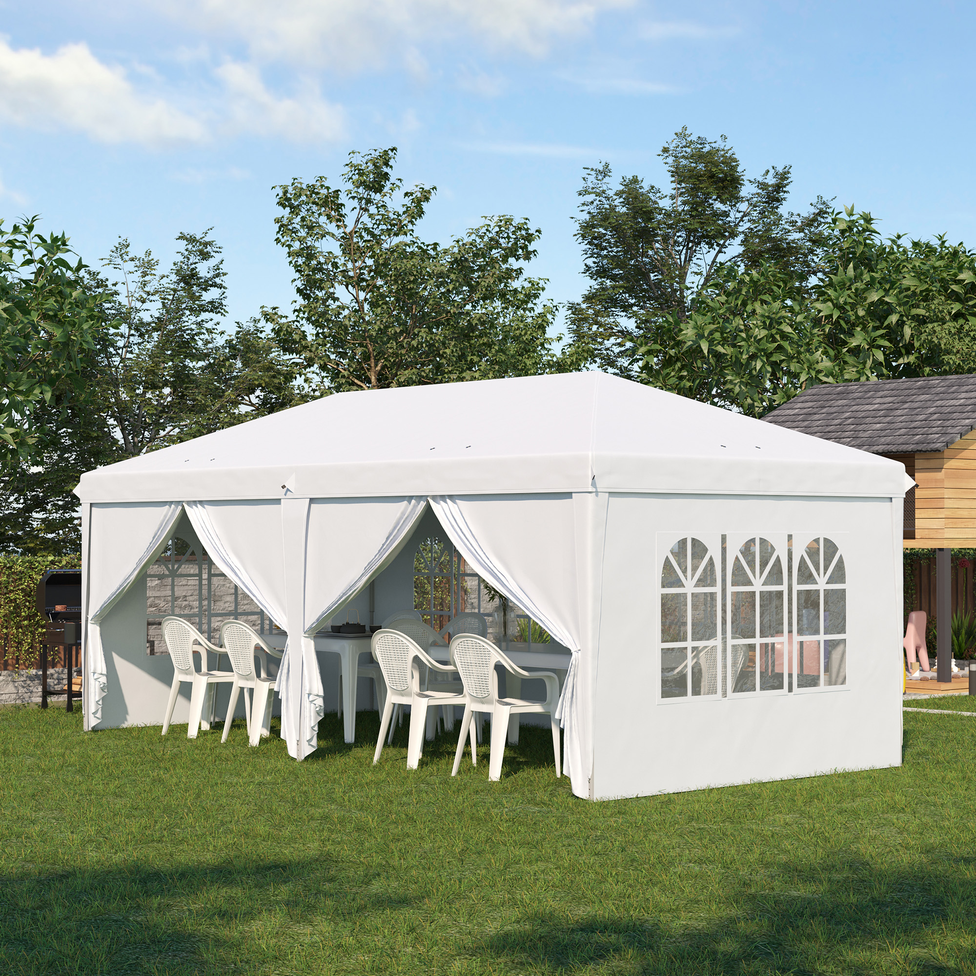 Carpa plegable 585x295x270 cm acero, tela oxford color blanco Outsunny