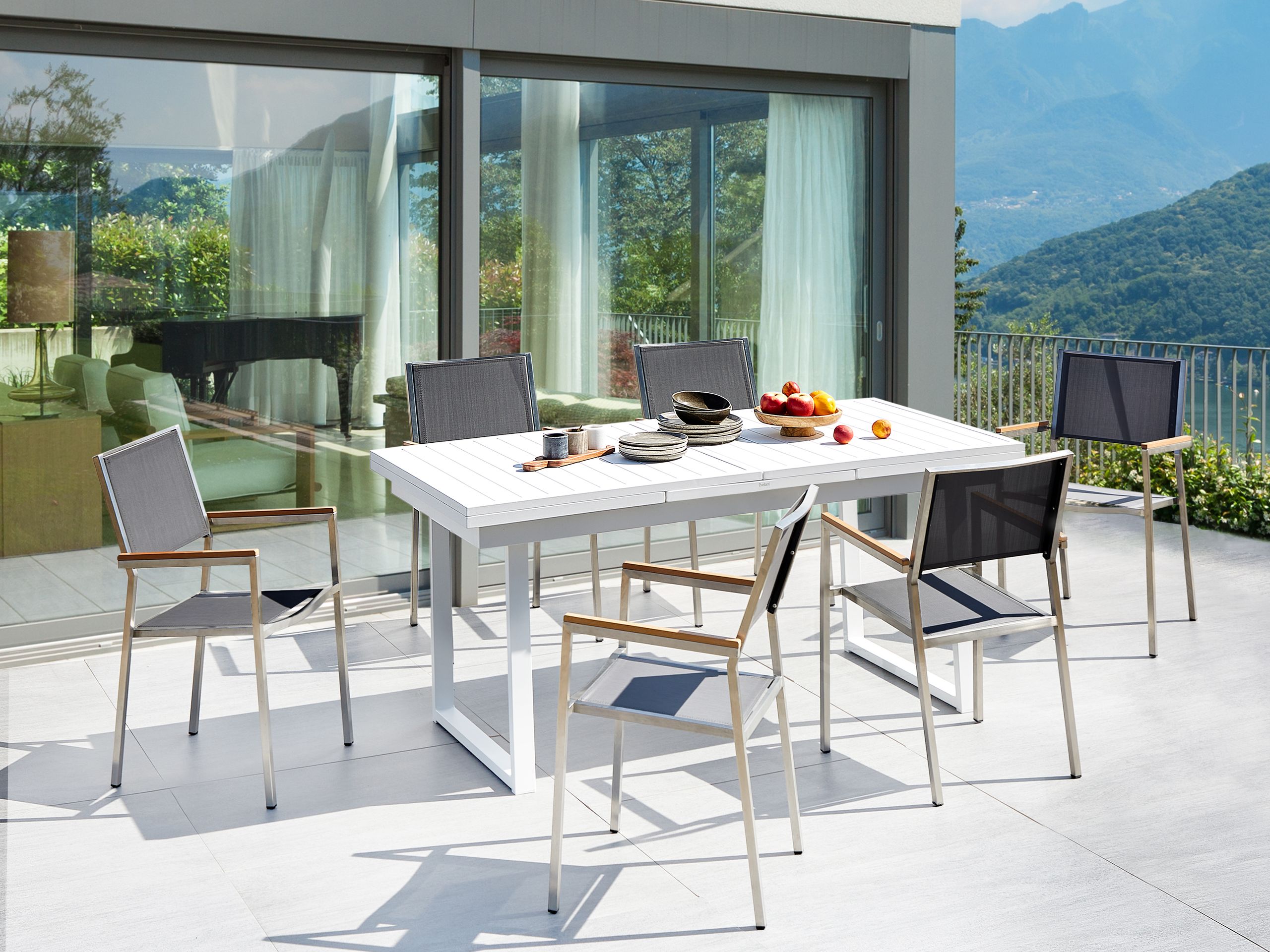 Conjunto de comedor exterior 6 plazas valcanetto/grosseto metal gris/blanco