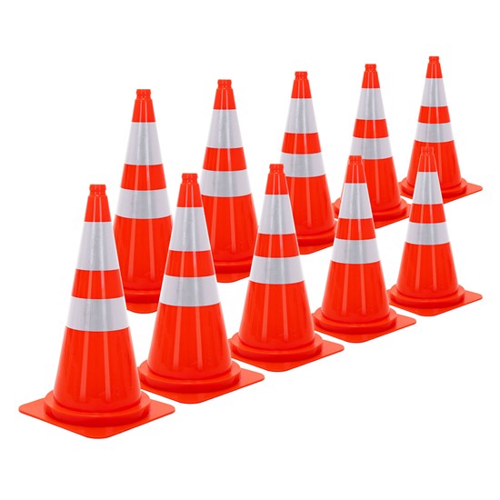 10x pilones de señalización tráfico 75 cm, naranja 2 bandas reflectantes