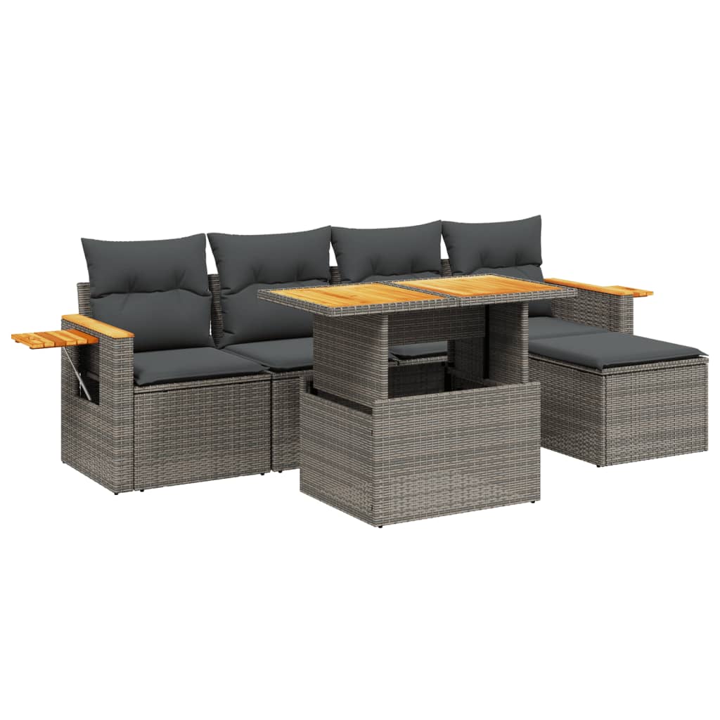 vidaXL set de muebles de jardín 6 pzas y cojines ratán sintético gris