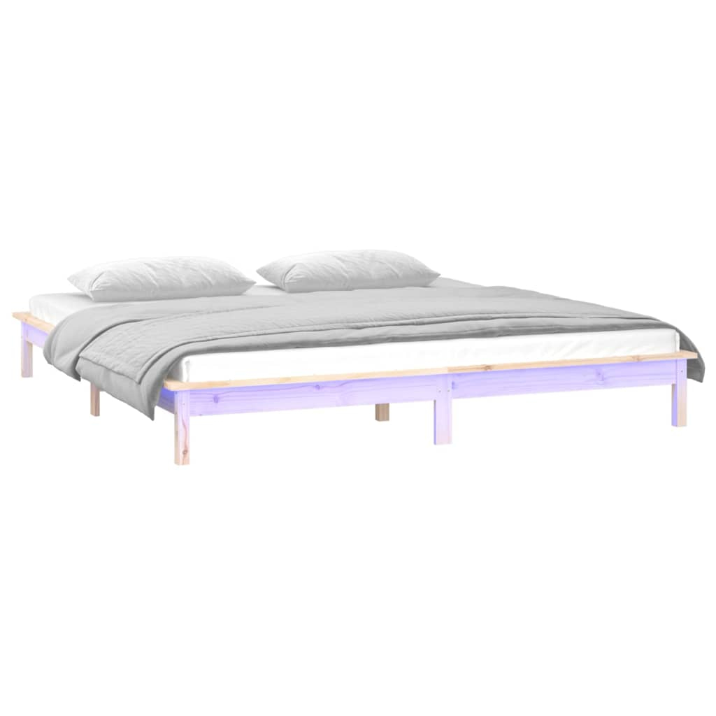 vidaXL estructura de cama con LED madera maciza gris 135x190 cm