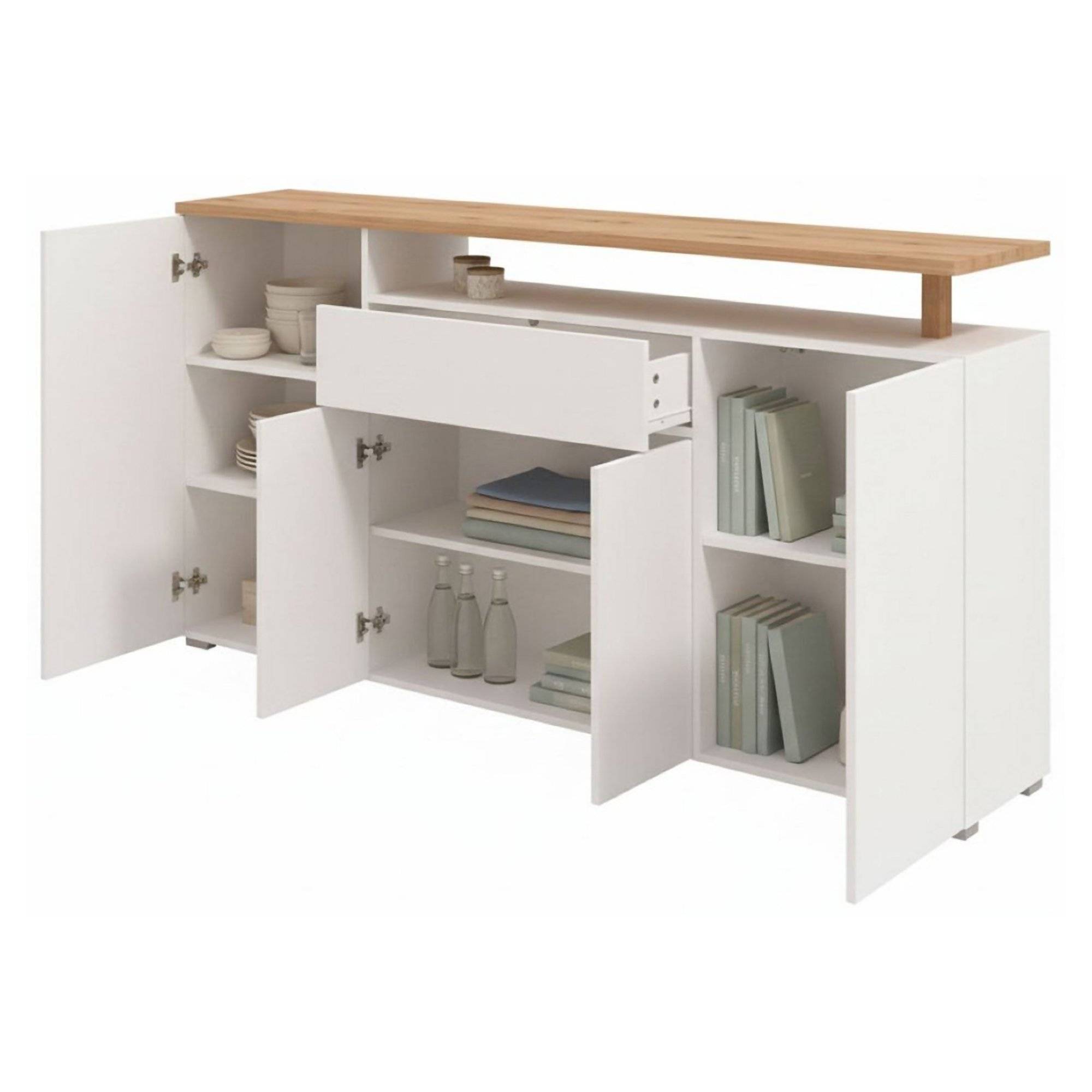 Aparador levate, un cajón, madera noble blanca 180x40x94h cm