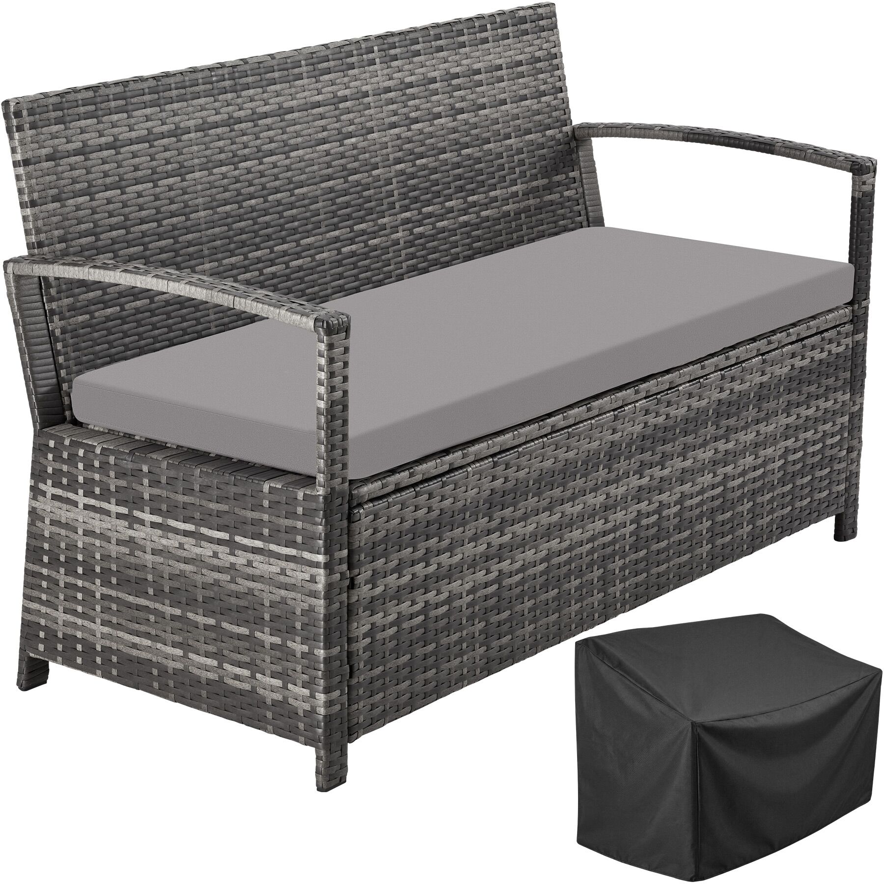 Tectake 2,banco,jardin,poliratan,resistente,almacenamiento,cojin, gris