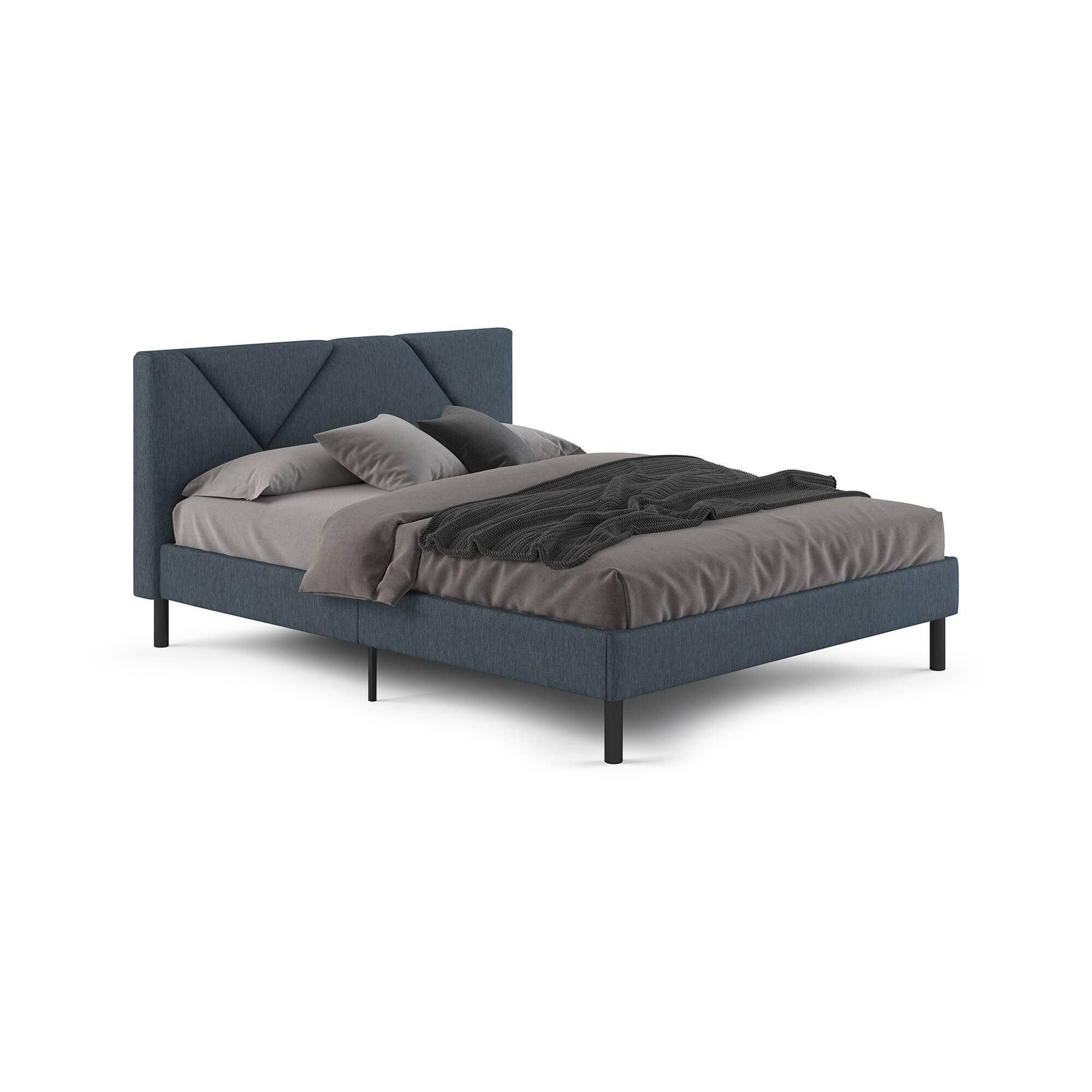 Cama matrimonial morpheus, acolchada, de tela azul