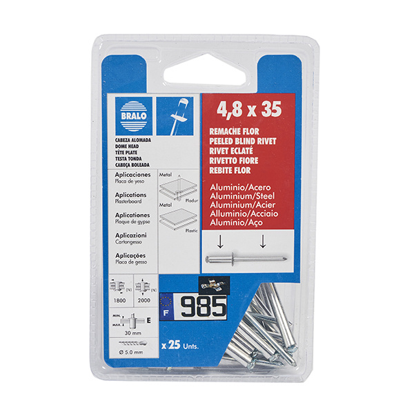 Remache especial pladur 4,8x35 mm 25 uds