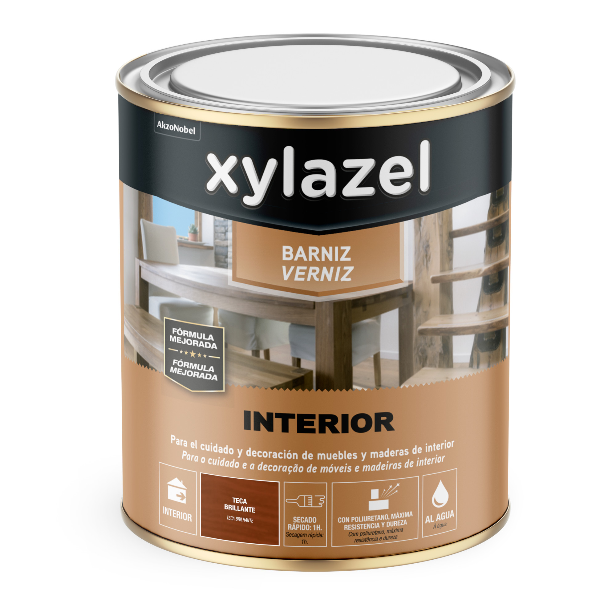Barniz agua brillante teca 750 ml Xylazel