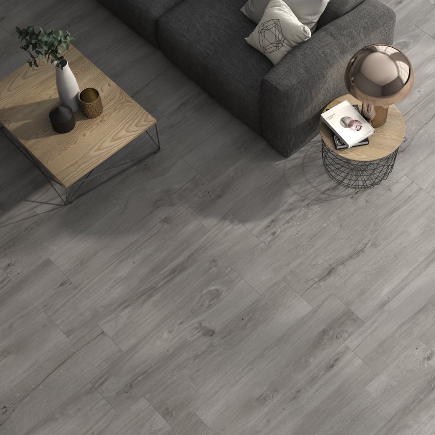 Suelo porcelánico gran formato madera gris 23x120cm C2 Ja Zarautz