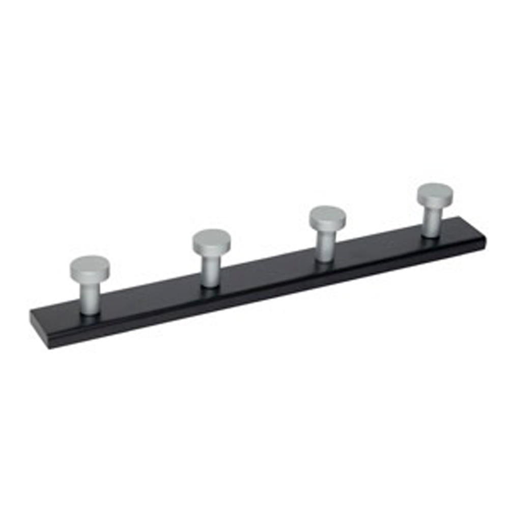 Perchero madera natural con 4 pomos plata