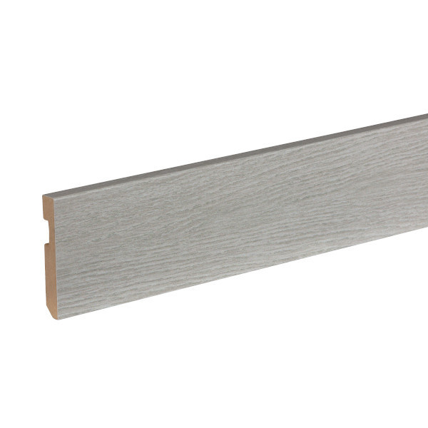 Pack 3 rodapies madera gris con pasacables 223x9x1,5cm