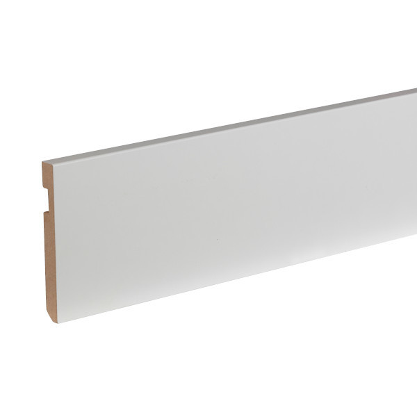 Pack 5 rodapies madera blanco con pasacables 223x12x1,5cm