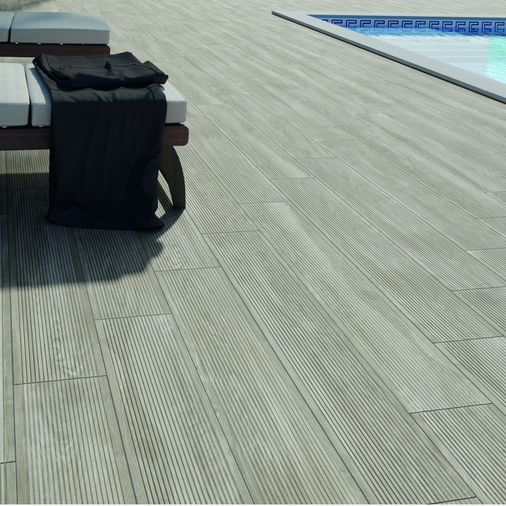 Suelo porcelánico gran formato madera taupe 23x120cm C3 Adobery