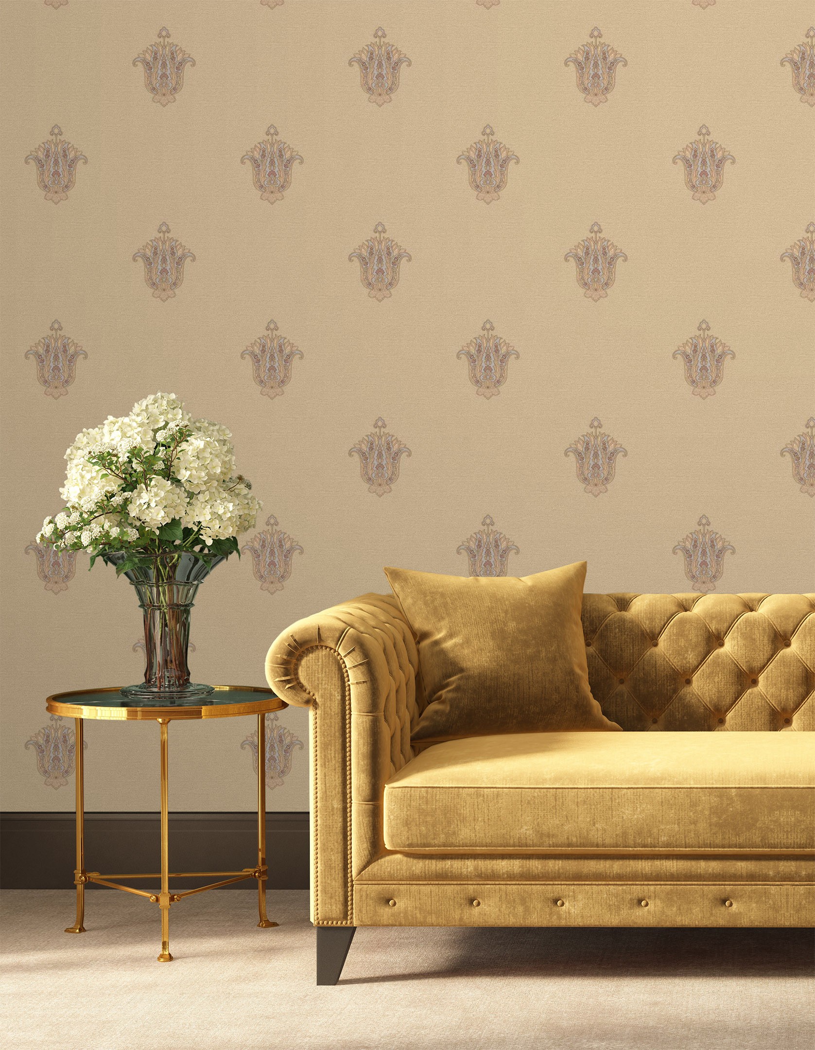 Papel pintado gaulan flor hindú con textura de tela tejida en 10.6m²