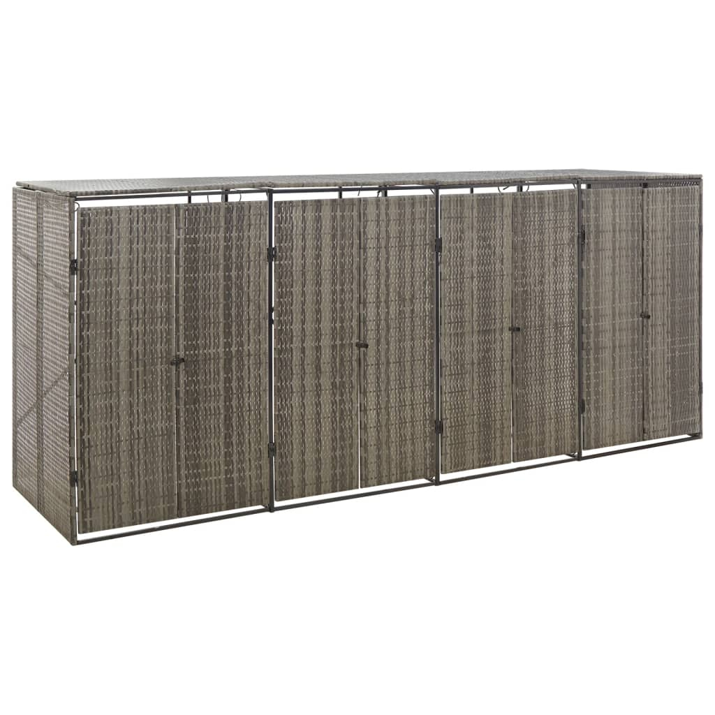 vidaXL cobertizo 4 contenedores de basura ratán pe gris 274x80x117 cm