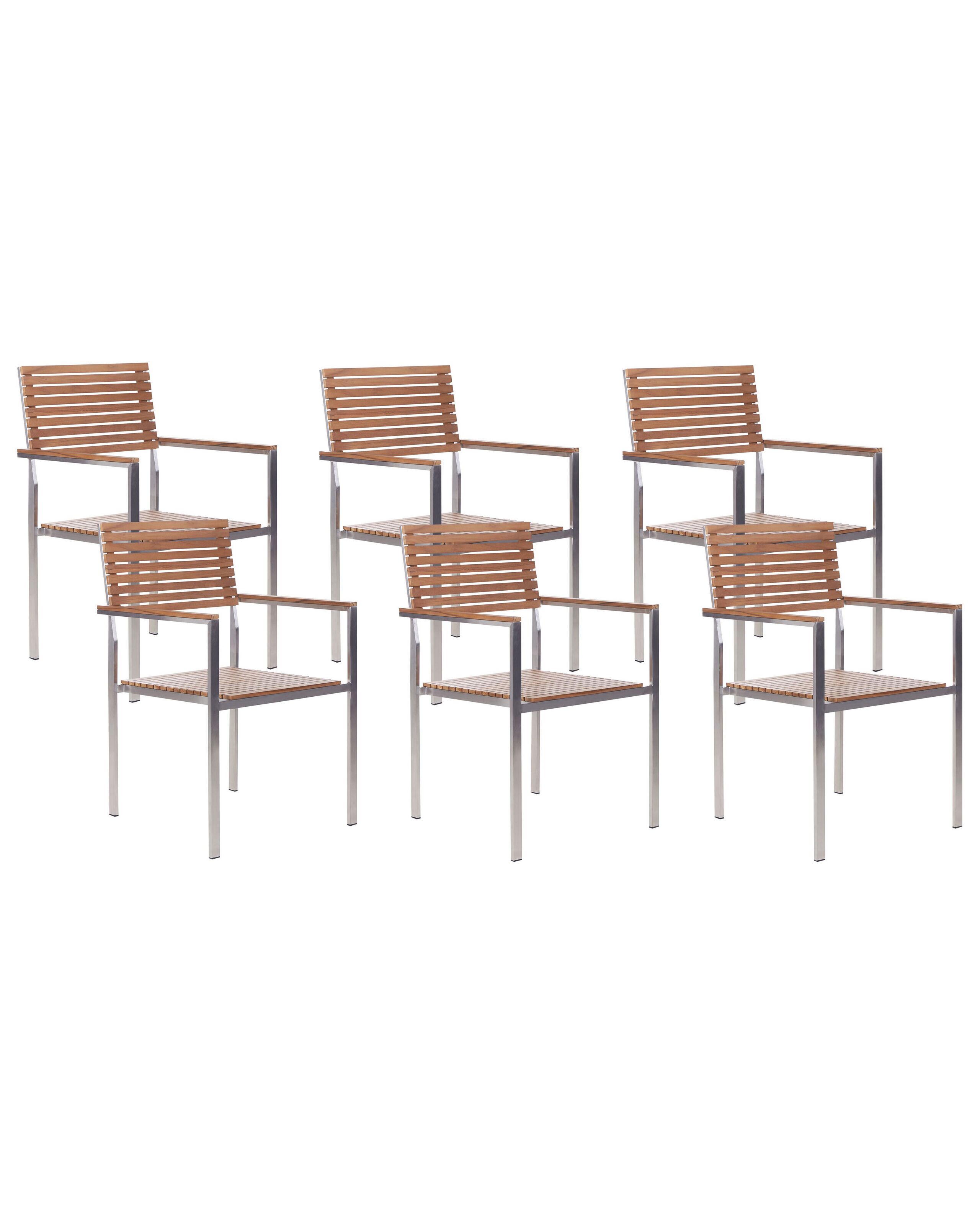 Conjunto de 6 sillas de jardín viareggio madera de teca certificada marrón