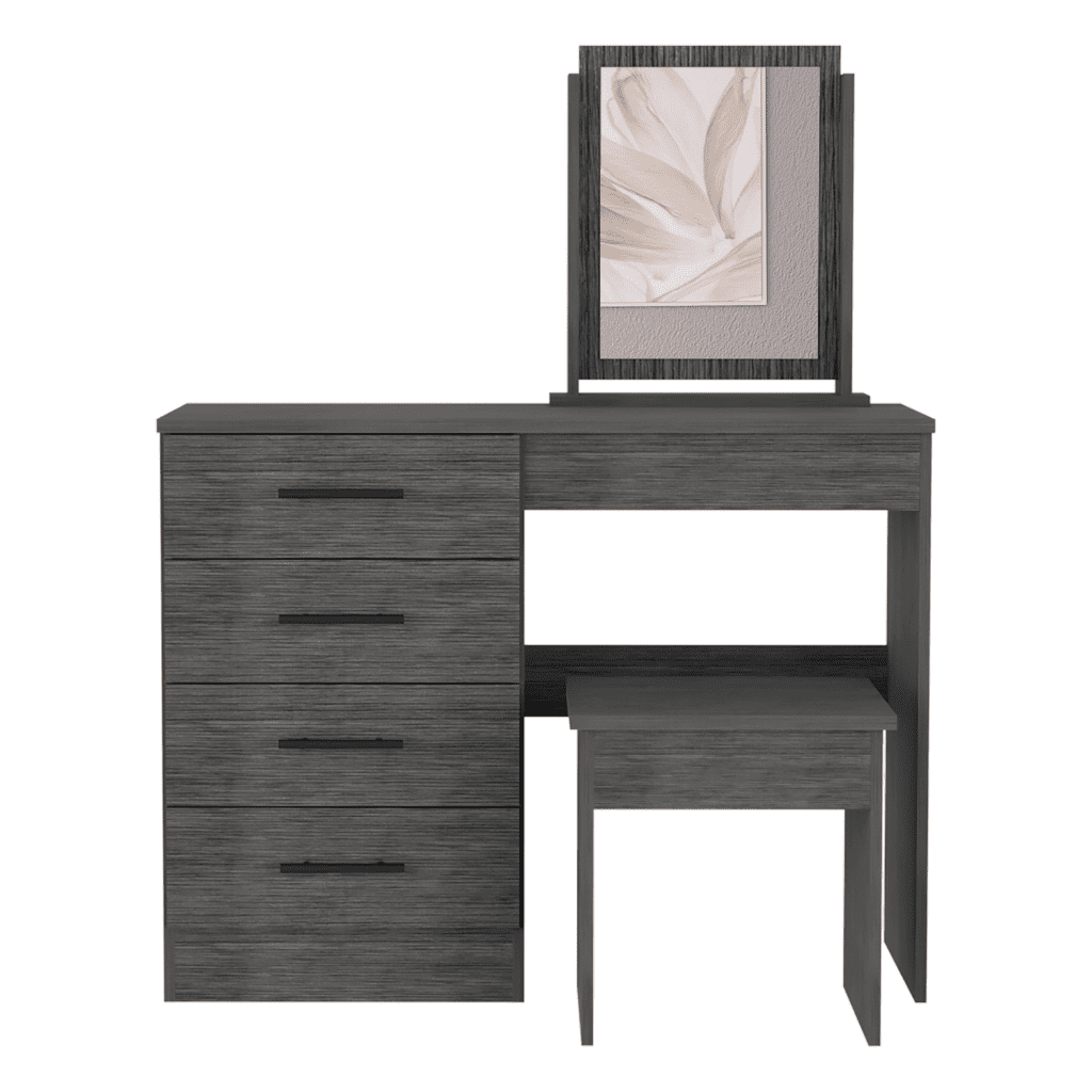 Mesa de maquillaje con espejo kaia y asiento incluido roble gris