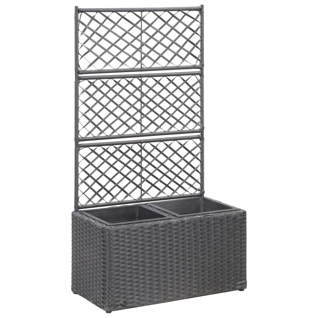 vidaXL enrejado y arriate 2 macetas ratán sintético negro 58x30x107 cm