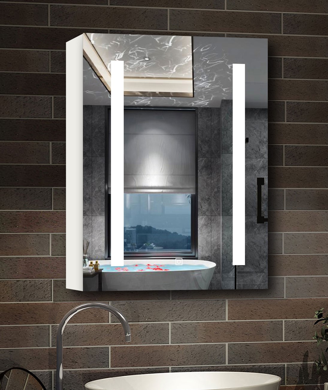 Armario con espejo para baño 70 x 50cm con LED luz y función antivaho
