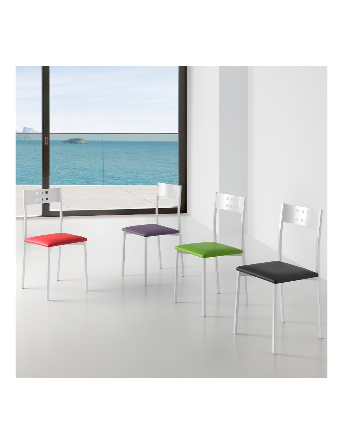Momma home set de 2 sillas de cocina xara white en polipiel negro