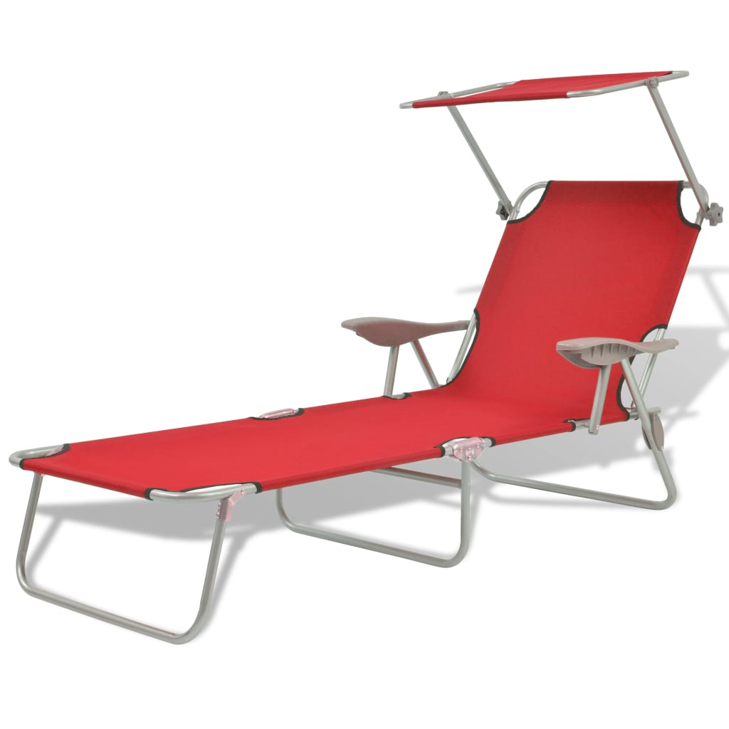 vidaXL tumbona con toldo de acero roja