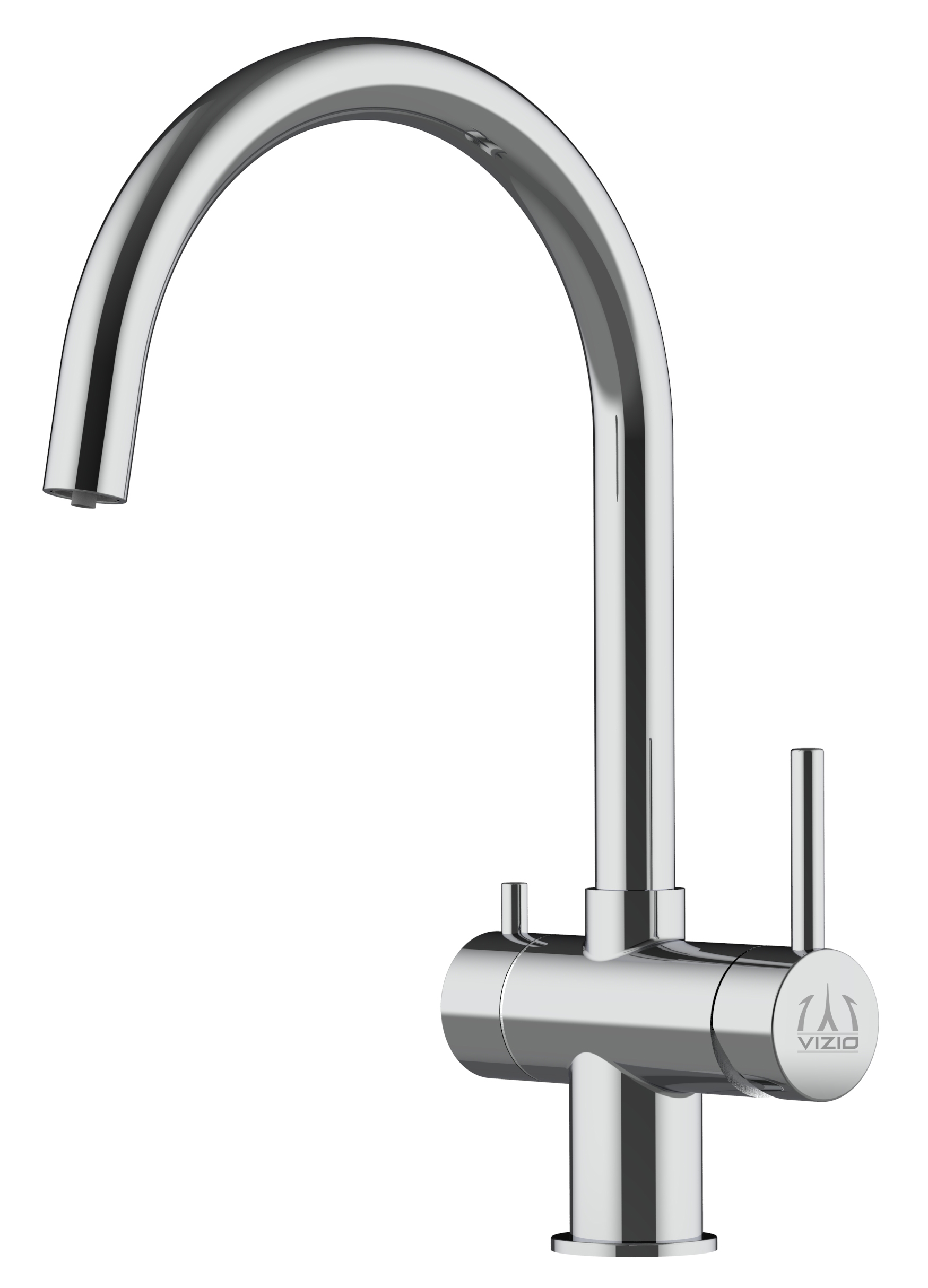 Grifo de cocina 3 vías acero inox pulido caño U giratorio
