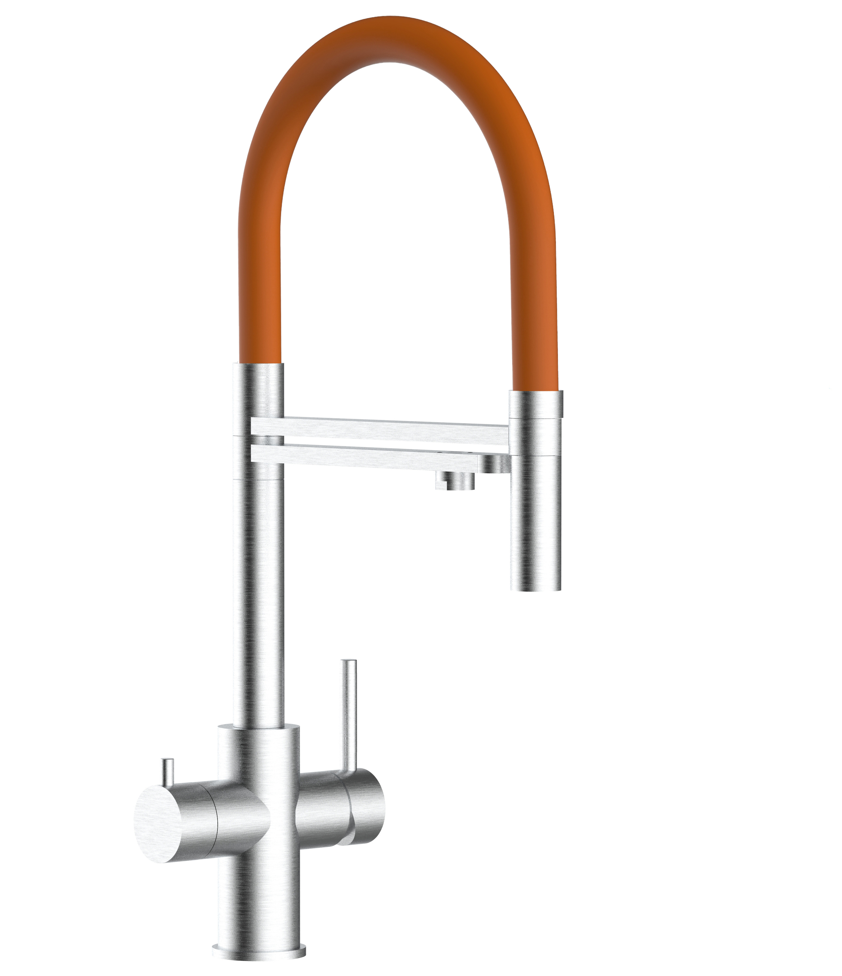 Grifo cocina 5 vías acero inox ducha 2 chorros amovible, cepillado/naranja