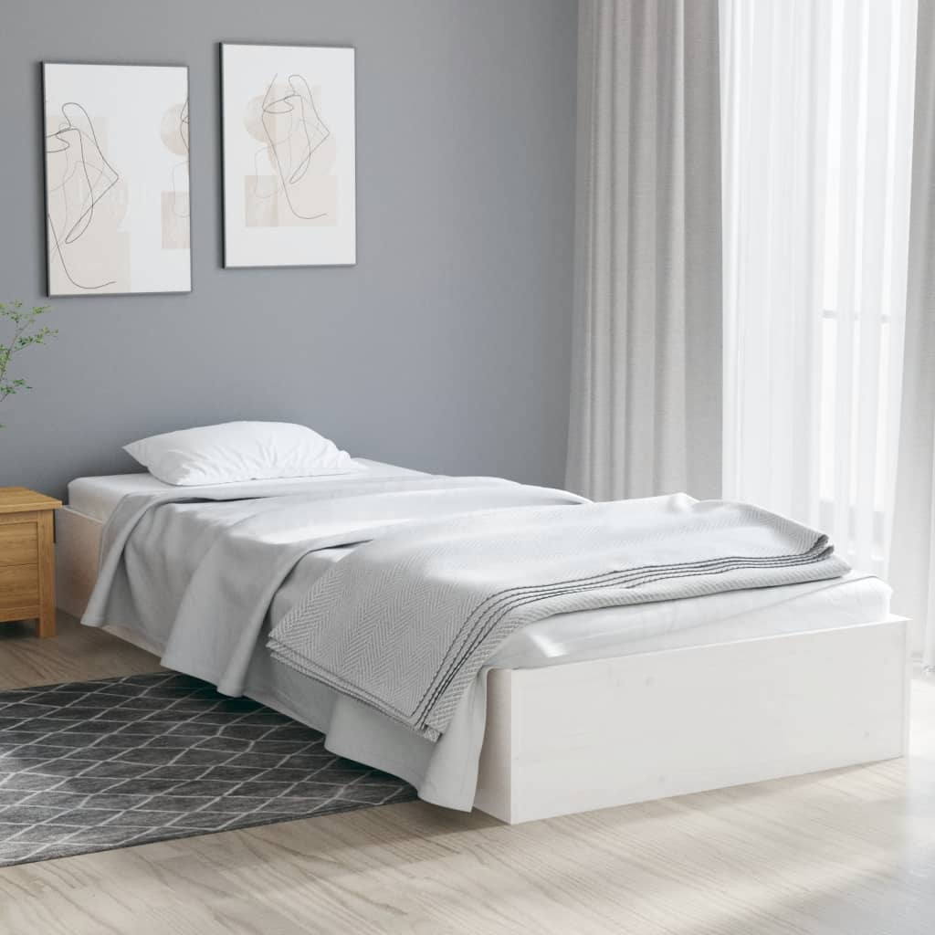 Cama -90x190 cm individual madera maciza blanco