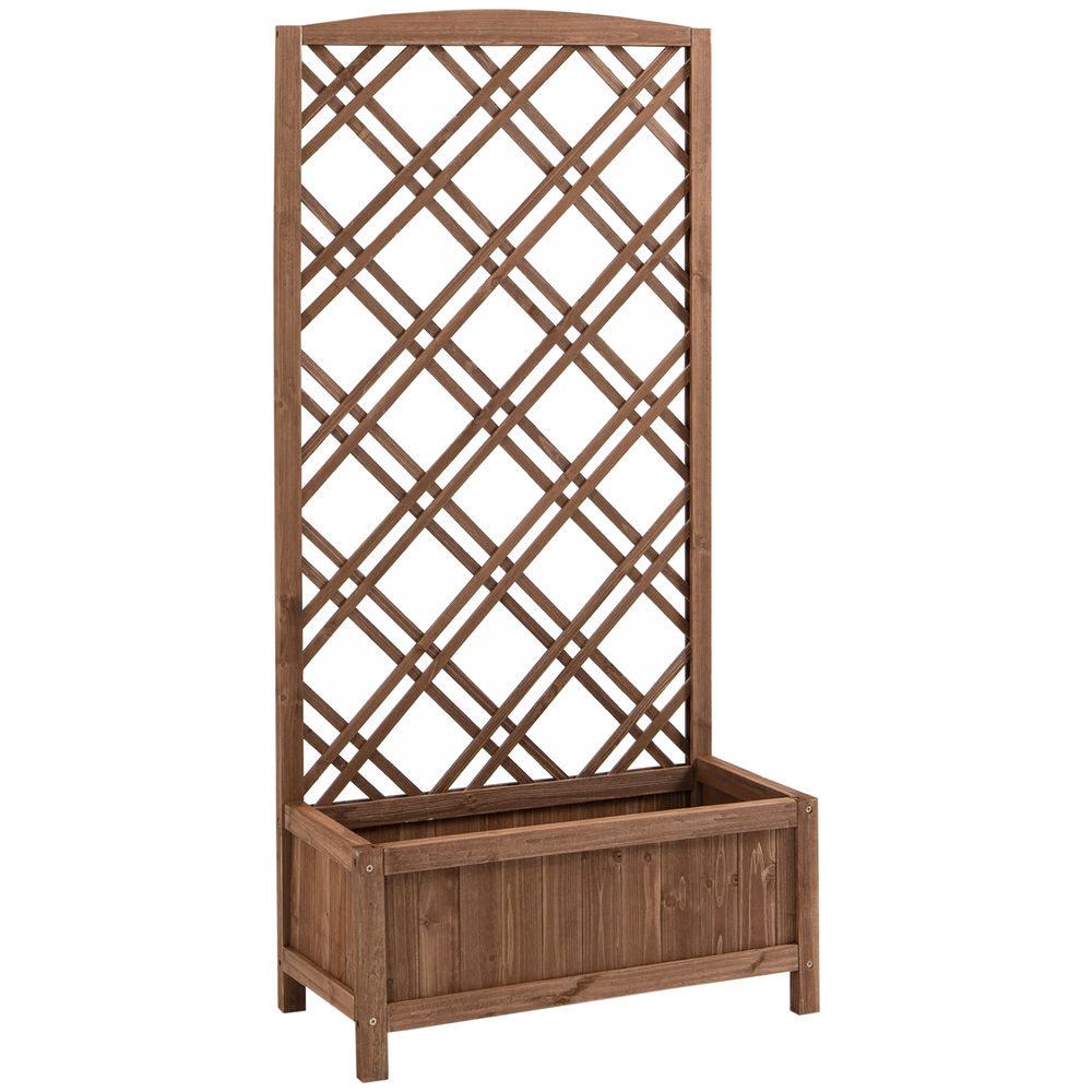 Jardinera con enrejado 60x30x122.5 cm madera de abeto color marrón Outsunny
