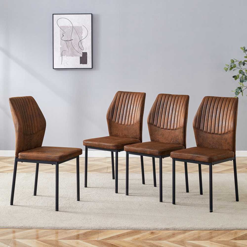 Conjunto de sillas de comedor tela técnica marrón negro set de 4