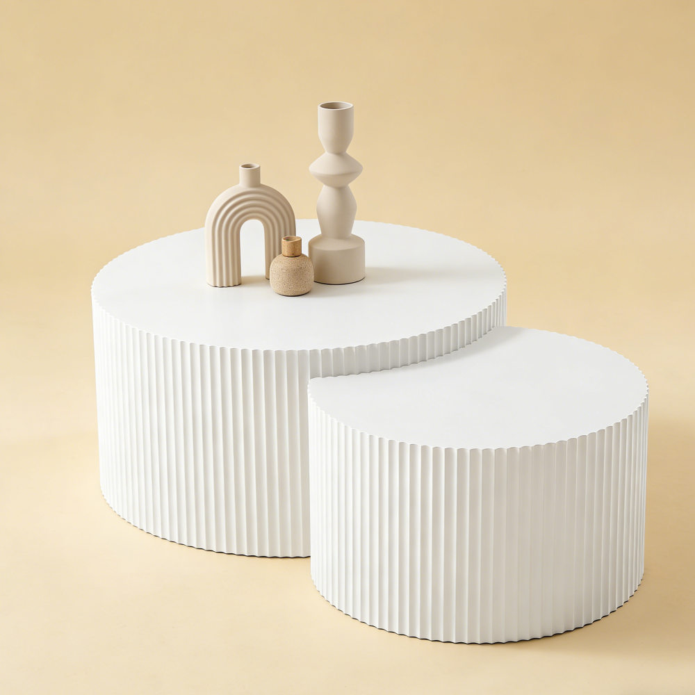 Juego de 2 mesas auxiliares redondas encastrables mdf blanco 60 y 40cm