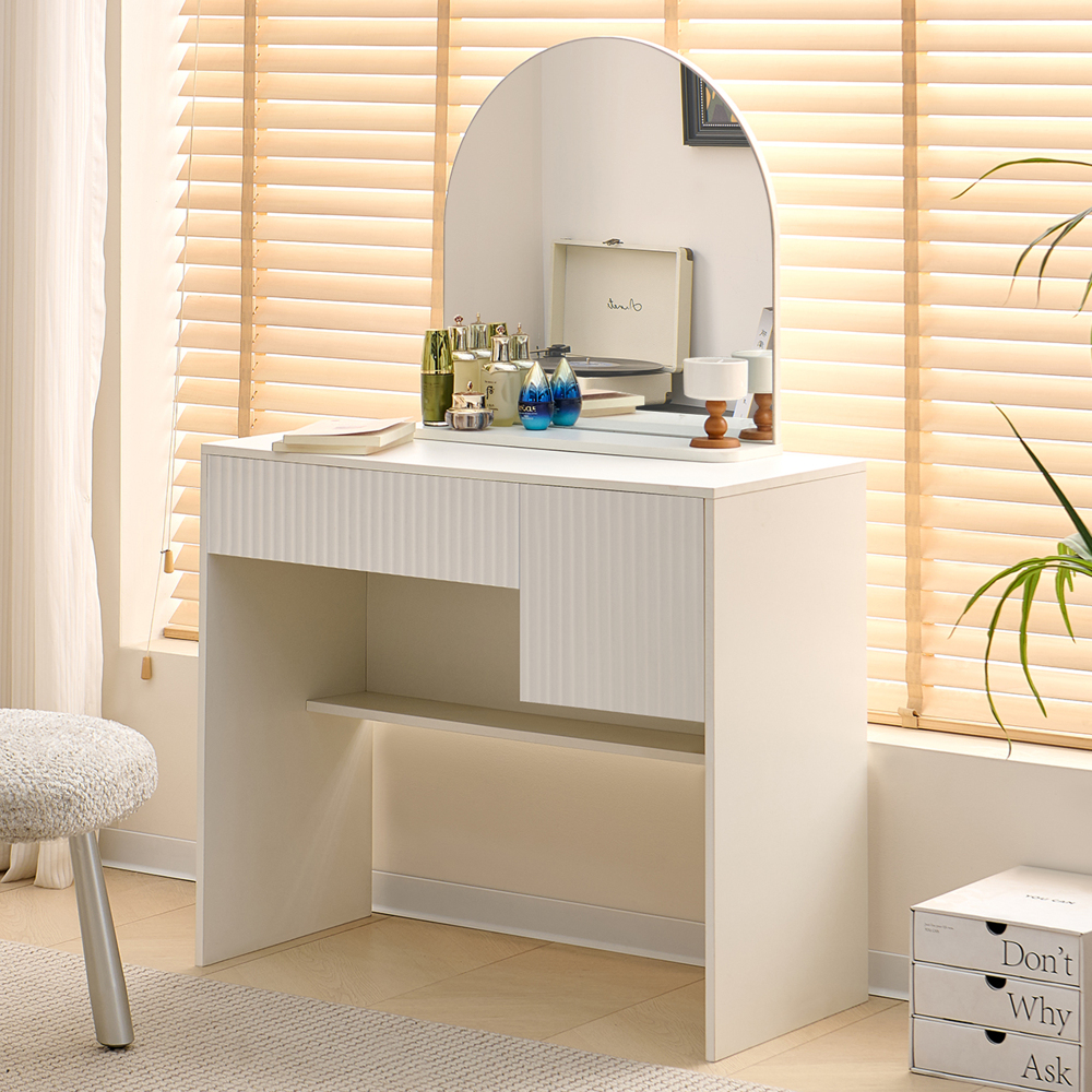 Tocador con espejo y 2 cajones blanco 135x90x40cm