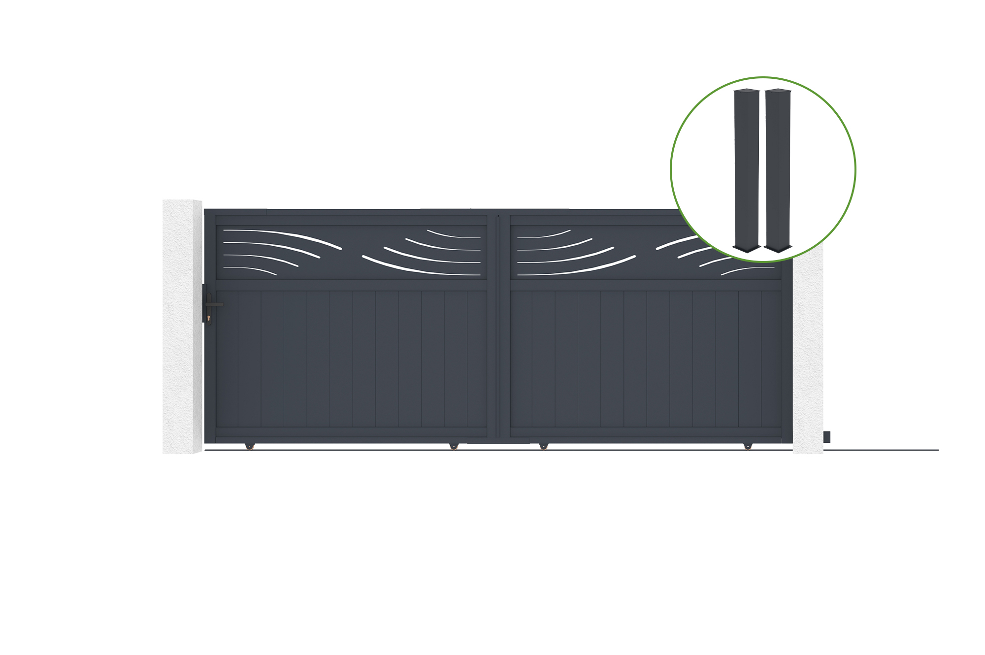 Puerta corredera 4m halti al.160cm alu gris + 2 postes 20x20cm al.190cm